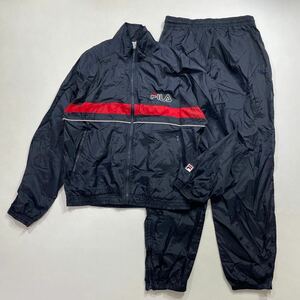 253 FILA フィラ ナイロン ウォームアップ セットアップ 上下 XL トレーニングウェア ウインドブレーカー ロゴ刺繍 スポーツ 紺 40305B