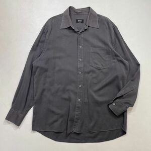 48 BOSS HUGO BOSS ヒューゴ ボス TOW PLY 長袖 シャツ サイズ42 コットン チャコールグレー メンズ 40328L