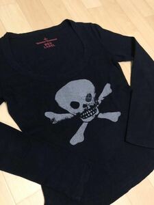 美品 ヴィヴィアンウエストウッドVivienne Westwood RED LABEL スカル ドクロ オーブ 黒 コットンニット 長袖 カットソー ロンT サイズ1