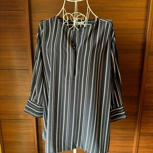 [ ultimate beautiful goods ]*23 district standard color large size 48* neat is seen length -stroke Live navy blue blouse 