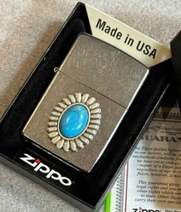 ■新品 ZIPPO USA輸入 ネイティブアメリカン ターコイズ メタル貼り インディアンジュエリー オイルライター ネイティヴ コンチョ U25