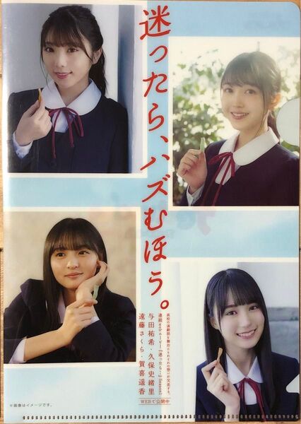 乃木坂46 A5クリアファイル5枚セット 与田祐希 久保史緒里 遠藤さくら 賀喜遥香 「迷ったら、ハズむほう。」ブルボン