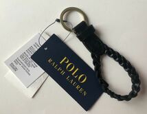 【送料無料】新品 Polo Ralph Lauren ポロ ラルフローレン★本革 レザー キーホルダー 編み込み 黒_画像1