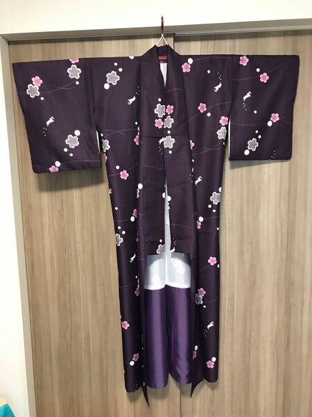 洗える着物 紫色桜柄　1回使用