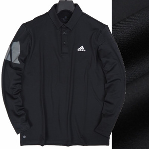 R199 新品 アディダスゴルフ ビッグロゴ ボタンダウン ポロシャツ 長袖 (サイズ:2XL) adidas GOLF ゴルフウェア ブラック