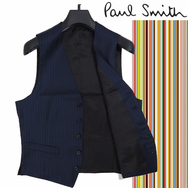 未使用品 ポールスミス シルク ウール 高級 ジレ ベスト XL メンズ Paul Smith ストライプ