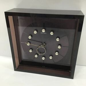 （YY）【同梱可】SEIKO 置き時計 掛け時計 TZ668K セイコー 時計 アナログ 日本製 ブラウン系 透明 正方形 縦横共に24.5cm 幅7.5cm