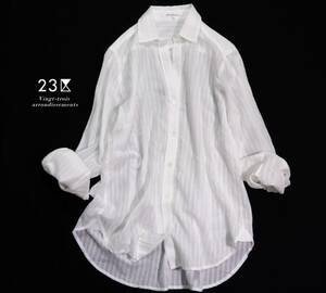 23区 ニジュウサンク 手洗い可能 綿 コットン ストライプ地模様 デザインシャツ ブラウス チュニック 40