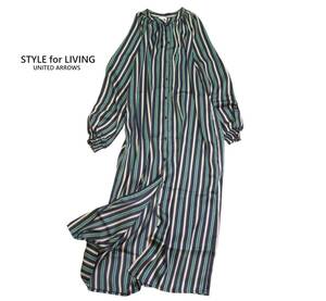 ユナイテッドアローズ Style for living UNITED ARROWS チュニジア製 ストライプ 微光沢 シャツ ワンピース 