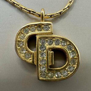 q424 ヴィンテージ Christian Dior クリスチャン ディオール CDロゴネックレス ラインストーン ゴールドカラーの画像3