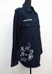 M3254 Volcom военная рубашка пиджак темно -синяя вышивка 100 % тяжелый хлопковой череп.