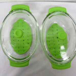 ｍ4230 美品 iwaki パイレックス 2個まとめて レンジ対応鍋 耐熱ガラス鍋 調理器具 グリーン 652T-B A01 MICROWAVW%OVEN SAFEの画像3