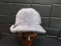 t2597　KANGOL　レディース　バケットハット　帽子　ファー　リボン　パープルグレー系　くすみカラー　イングランド製　カンゴール_画像2