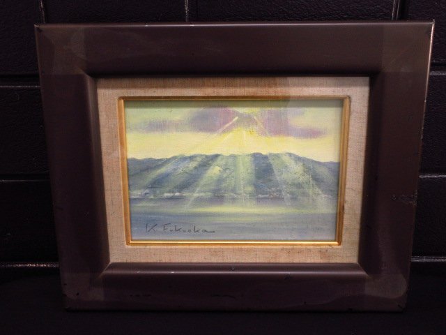 t1500 Good condition Signed Kiyoshi Fukuoka Miyazu Bay (Winter) 1990.1 Oil painting Painting Landscape painting Mountains Sea Sun Interior K.Fukuoka Japan Art Association, painting, oil painting, Nature, Landscape painting