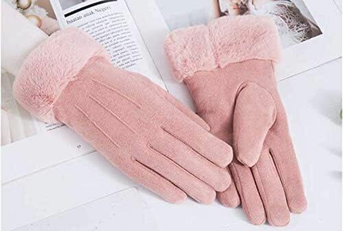 HUJK 手袋 レディース　ふわふわのファー スマホ対応 タッチパネル ピンク