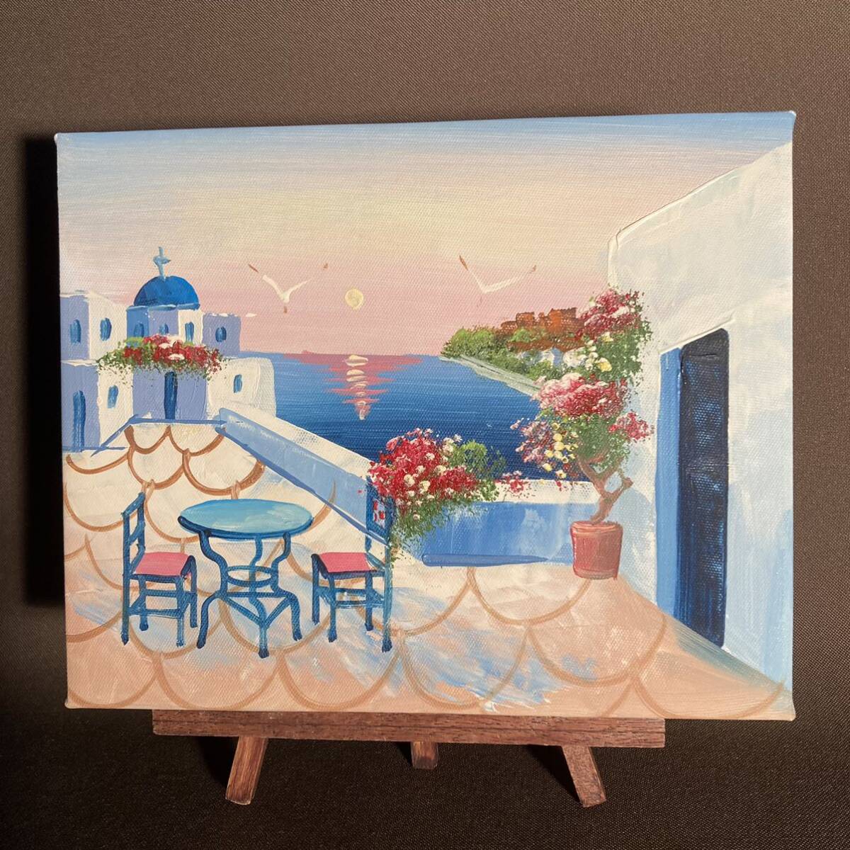 Pintura al óleo pintada a mano del paisaje de Santorini., cuadro, interior, pintura al óleo, Artículos hechos a mano, interior, bienes varios, ornamento, objeto