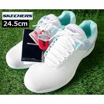 【未使用訳あり】 SKECHERS GOLF 撥水加工 スパイクレスゴルフシューズ 24.5cm ホワイト×マルチ 5GEN GOGAMAX スケッチャーズ 定価9,900円_画像1