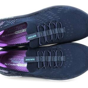 【訳あり未使用】SKECHERS D'LUX WALKER 通気性◎ 軽量◎ ストレッチフィットスリッポンスニーカー 左24.5cm 右23.5cm ネイビー【1201】の画像3