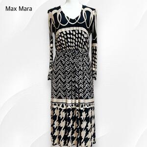 Max Mara マックスマーラ 白タグ 総柄ワンピース パワーネット 黒 ベージュ 42