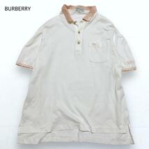 BURBERRY バーバリー ポロシャツ ロゴ刺繍 白 ピンク オーバーサイズ L メンズ._画像1