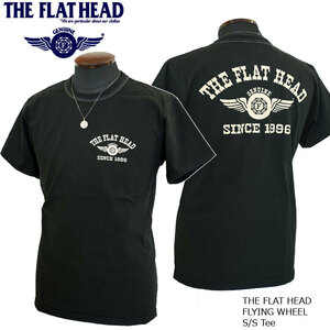 2024年春夏新作 FLAT HEAD/フラットヘッド フライングホイール 半袖Ｔシャツ 38 Mサイズ ブラック×アイボリー FN-THC-202 新品 送料無料