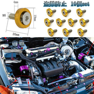 ナンバー フェンダー ボルト JDM 盗難防止 M6 ボルト アルミ カラーワッシャー ボルトリング ゴールド 10個set 車 汎用 外装 ドレスアップ