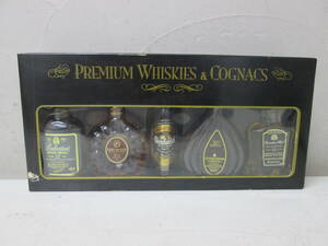 (13)*PREMIUM WHISKIES&COGNACS Mini bottle premium whisky & cognac 50ml 5 pcs set box attaching old sake not yet . plug 