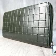 1円 日本未発売 極美品 現行 ボッテガヴェネタ BOTTEGA VENETA イントレチャート 長財布 ラウンドファスナー メンズ レディ グリーン 緑_画像1