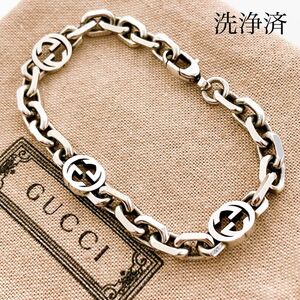 【洗浄済】グッチ GUCCI 925 ブレスレット シルバー メンズ ON89m アクセサリー インターロッキングG レディース