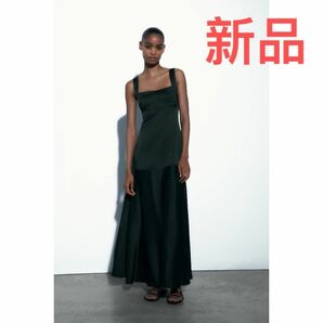 ZARA ロング丈サテンワンピース　Mサイズ ロング ワンピース ゆったり着痩せ 体型カバー ロングスカート