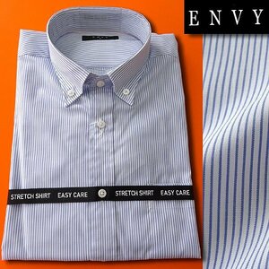 新品 山喜 エンビオム ストレッチ ファインクロス ドレス シャツ L 青白 【HJD558_74】 ENVY HOMME メンズ 長袖 吸水速乾 イージーケア