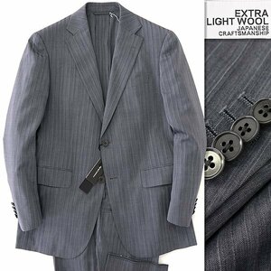 新品 スーツカンパニー 春夏 EXTRA LIGHT ウール 2パンツ スーツ AB5(幅広M) 灰 【J41905】 170-4D セットアップ ストライプ サマー メンズ