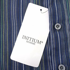 新品 イニシウムオム マルチストライプ レギュラーカラー ツイル シャツ M 紺 【I52370】 INITIUM HOMME メンズ 長袖 コットンの画像7