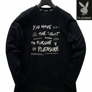 新品 プレイボーイ 24年春夏 プリント カットソー LL 黒【41029_99】 PLAYBOY ロンT バニー ロゴ 長袖 コットン Tシャツ メンズ