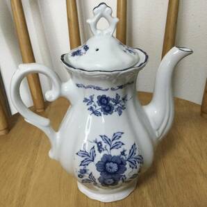 レア★ 昭和 アンティーク Thomei Blue Rose china 陶器ティーポットの画像2