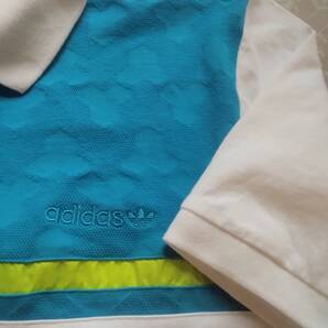 アディダス adidas 半袖シャツ サイズL ホワイト/ブルー 綿100% 薄手ドライ生地