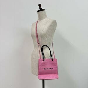 BALENCIAGA バレンシアガ クロコ 型押し 2way ショッピング トート バッグ ロゴ SHOPPING TOTE BAG PINK ピンク 系