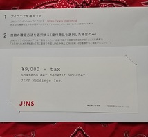 ジンズJINS 株主優待券 1枚　実質9900円相当 有効期限2024/8/31_画像1