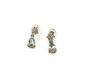 【K18YG】イエローゴールド　アクアマリン　ダイヤモンド 0.20ct（0.10ct×2）雫 デザイン ピアス