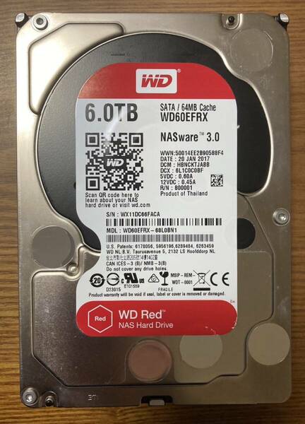 【状態◎】Western Digital ウェスタンデジタル Red WD60EFRX 3.5インチ HDD 6TB（NAS向け・高性能HDD）