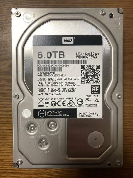 【希少モデル！】Western Digital ウェスタンデジタル WD Black WD6002FZWX 3.5インチ HDD 6TB（クリエイティブプロフェッショナル仕様）