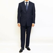 超特価 メンズ 新品 濃紺ネイビー杢 グレンチェック織柄 2つボタン ビジネス スーツ やや細め型 レギュラーモデル AB6_画像2