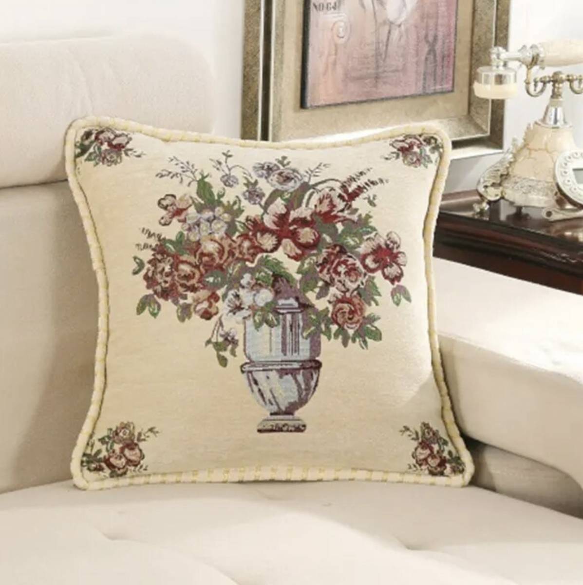 Free shipping★New item Buy it now★Luxury★European jacquard B chenille fabric★Handmade★Needle work★Embroidery cushion cover, handmade works, interior, miscellaneous goods, cushion