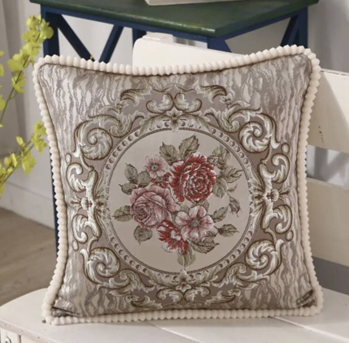 Free shipping★New item Buy now★Luxury★Vintage European jacquard fabric★Needle work★Embroidery cushion cover★Beige, handmade works, interior, miscellaneous goods, cushion