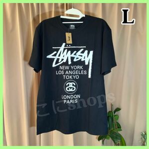 STUSSY ステューシー Lサイズ 半袖 Tシャツ ブラック ワールドツアー