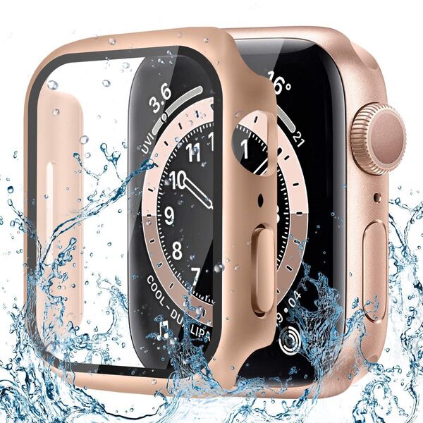 Apple Watch用 ケース カバー ゴールド 45mm対応 超薄型 アップルウォッチ用 ケース 防水 硬度9H 強化ガラス
