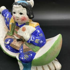 SE0313-04◆土人形 桃太郎 民芸品 日本人形 当時物 高さ約11cm 横14.5cmの画像3