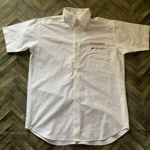 ヤM2172 HONDA ホンダ ワークシャツ 半袖 ロゴ ホワイト LL 全体的に汚れあり