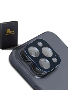 ER-114@iPhone15 Pro/iPhone15 ProMax カメラフィルム アルミ 合金 縁取り+強化 ガラス カバー1枚ブルーチタニウム