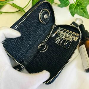  key case new goods men's original leather smart key cow leather card inserting navy blue color navy blue color leather key ring stylish round fastener 